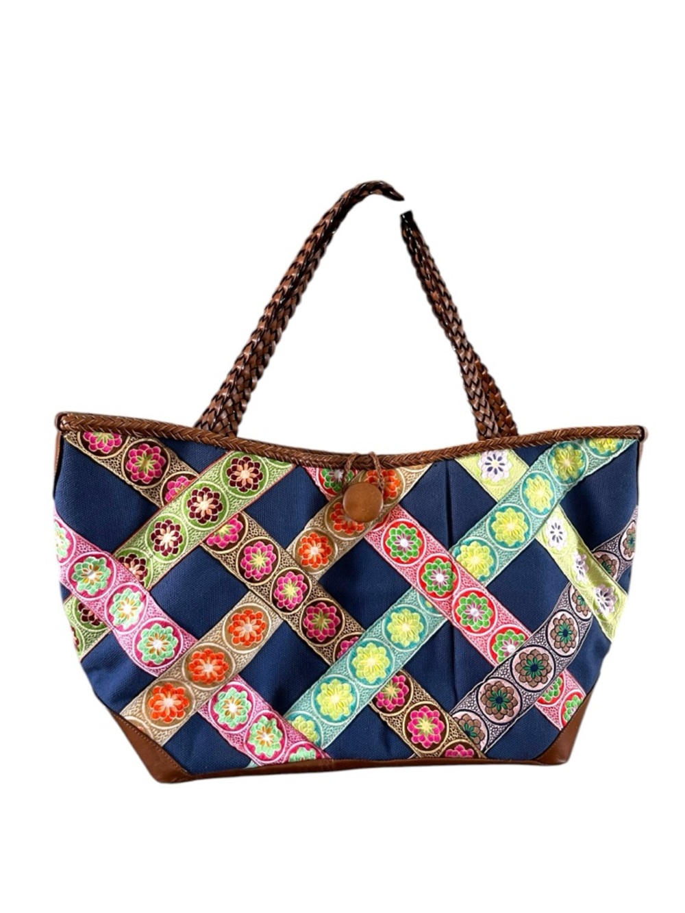 Hadley Pollet Large Navy Zinnia Departure Weekender Tote Bag